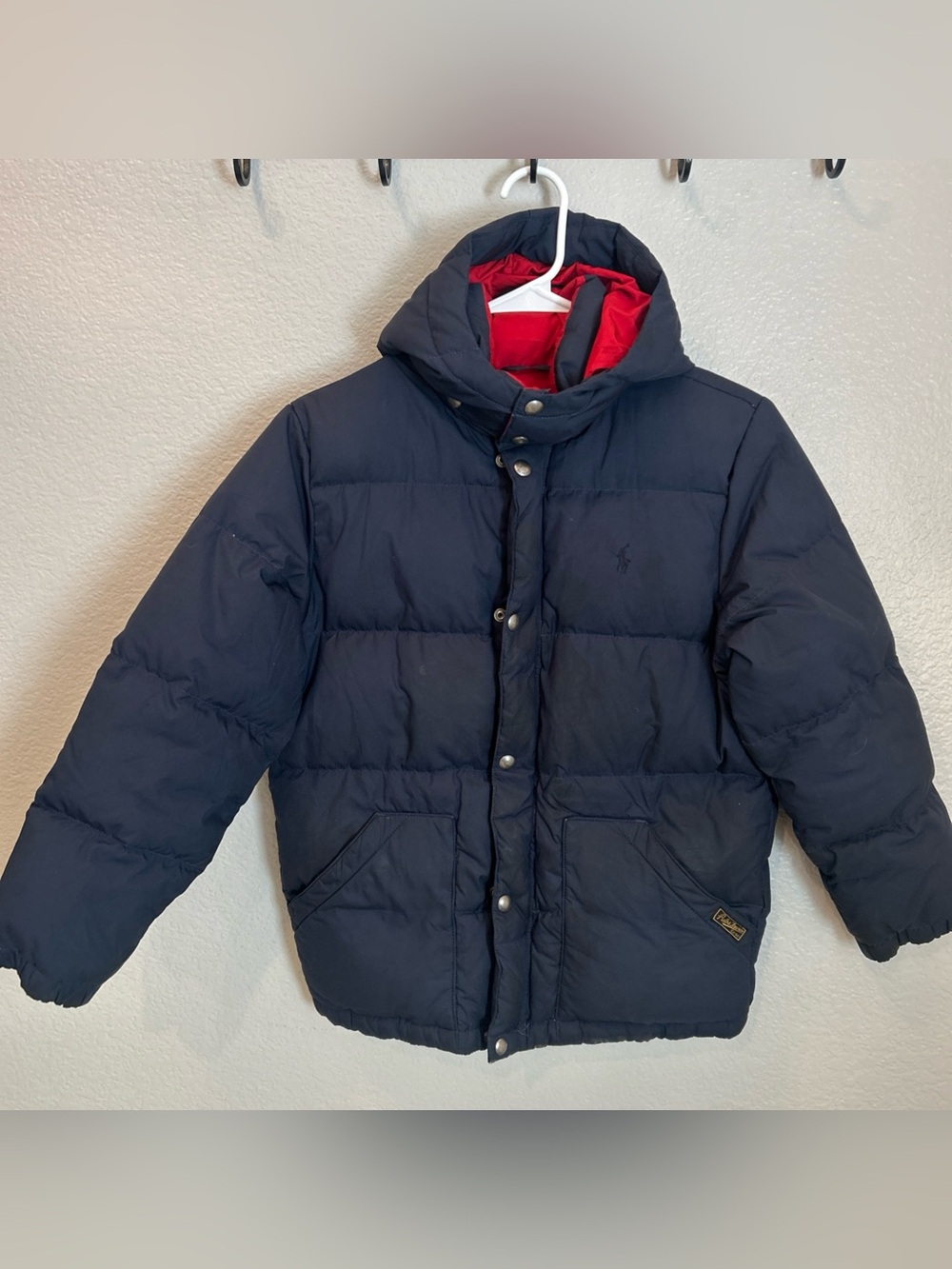 Polo Ralph Lauren Kids Down Puffer Coat Navy Winter Jacket Preppy School M 10/12